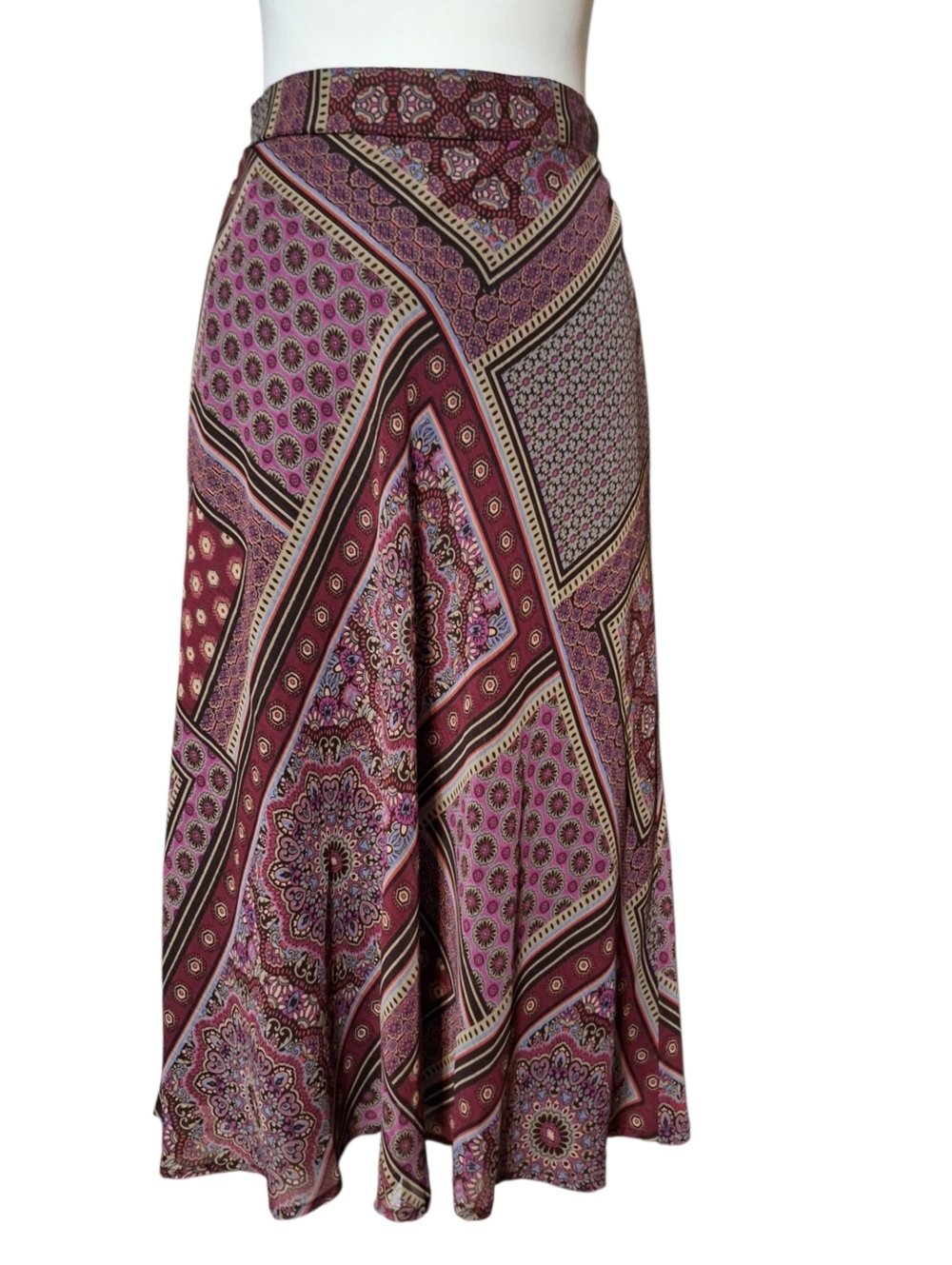 Patchwork XS boho cottage festival hippie midi skirt Y2K chiffon